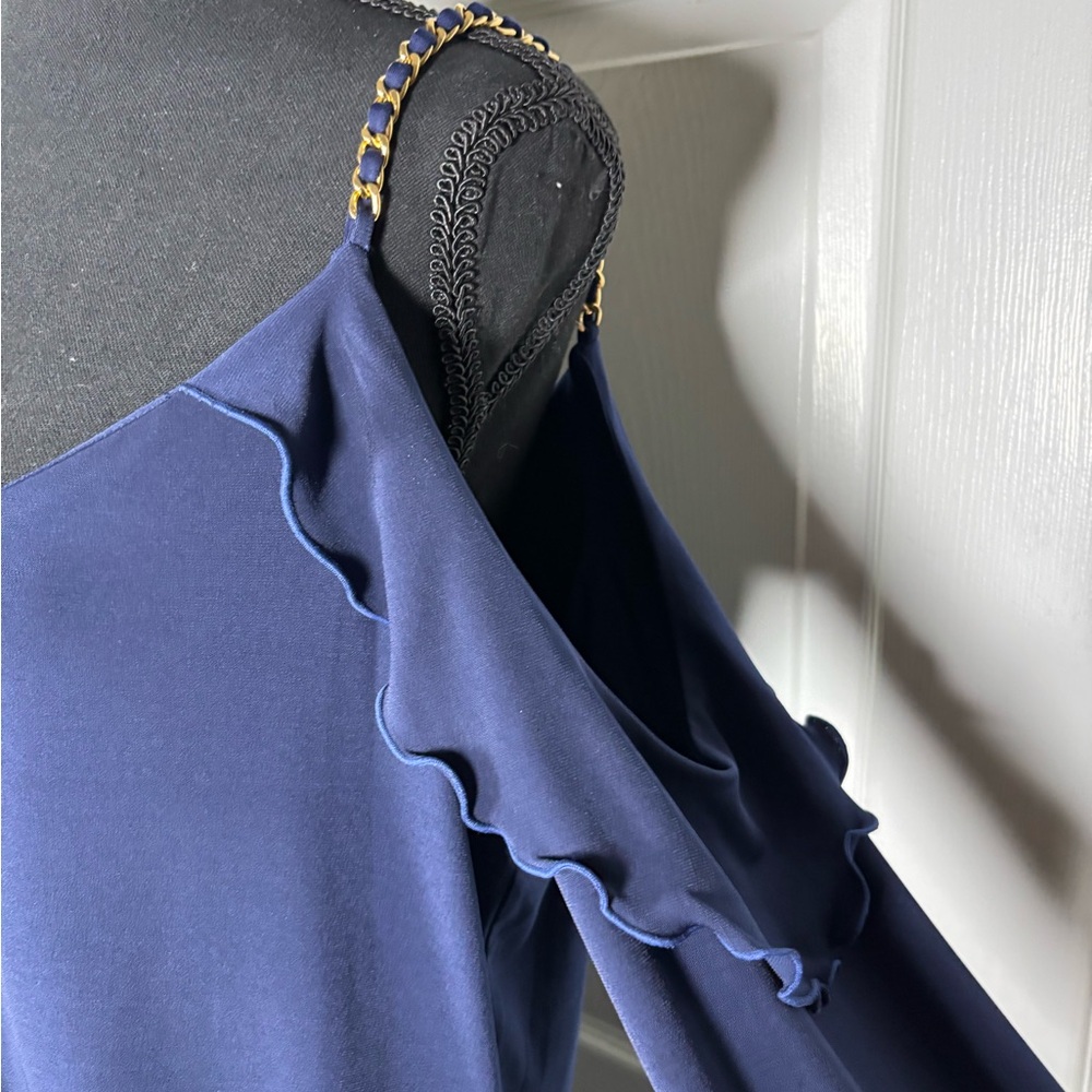Michael Kors Navy Cold-Shoulder Long Sleeve Dress - Picture 7 of 14